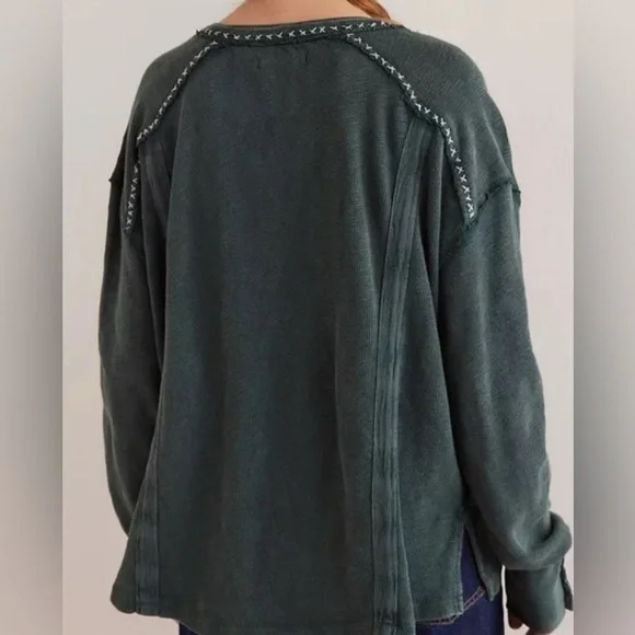 Free People We The Free Taylor Henley Oversized XS in Jade - Picture 3 of 8